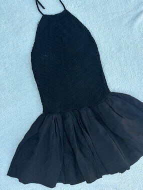 Lovers and Friends Black Smocked Halter Drop Waist Dress - XXS